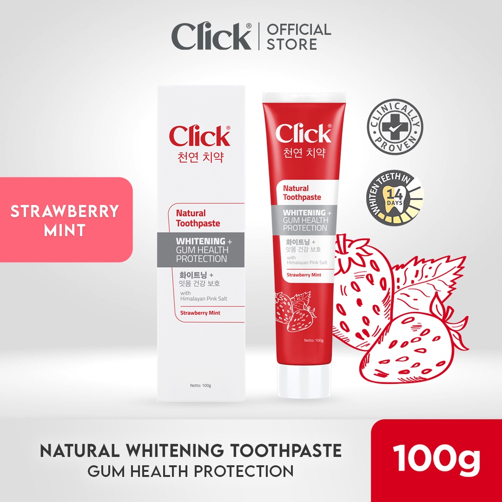 CLICK NATURAL TOOOTHPASTE WHITENING + GUM HEALTH PROTECTION (STRAWBERRY MINT) 100GR