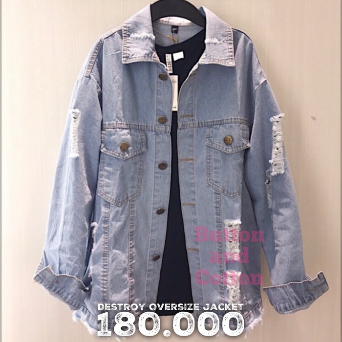 Sale Jaket Jeans Wanita/ Jaket Denim Oversized Destroy Premium - Biru Muda