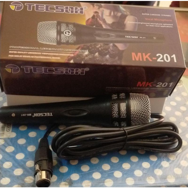 SUPER CARDIOID PROFESSIONAL VOCAL MICROPHONE MIKROFON TECSON MK 201 KABEL PANJANG PENYANYI KARAOKE