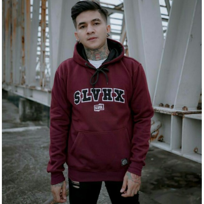 Salviohexia Sweater Hoodie Bordir Sweater Pria Maroon