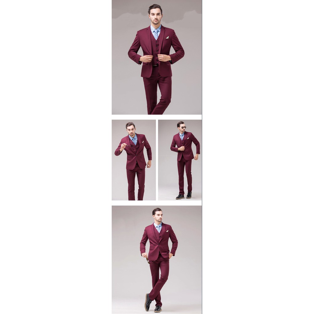 SETELAN JAS FORMAL / JAS KERJA PRIA FULL MAROON 3IN1 INCLUDE JAS, CELANA DAN VEST HIGH TWIST SLIMFIT