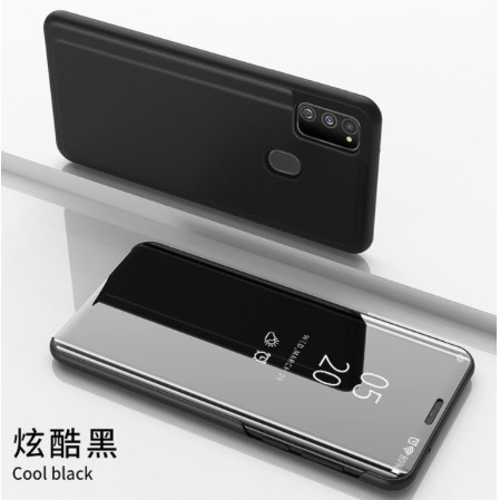 Casing Samsung M30S Clear view standing cover mirror case