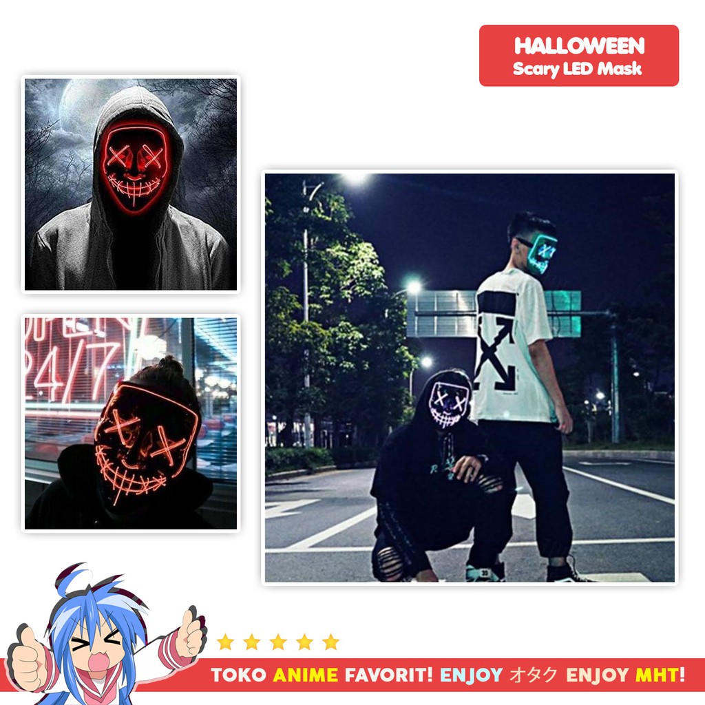 Topeng Halloween Seram Scary LED Cosplay Kostum