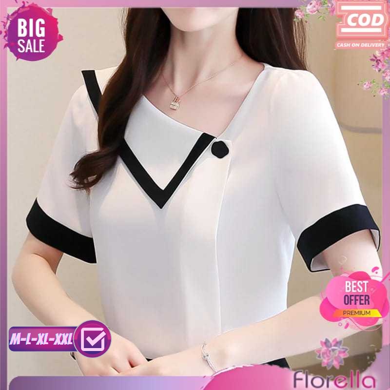 Blouse Atasan Baju Korea korean style Wanita Jumbo / Bluse Kemeja kerja Perempuan Lengan Pendek Lisa
