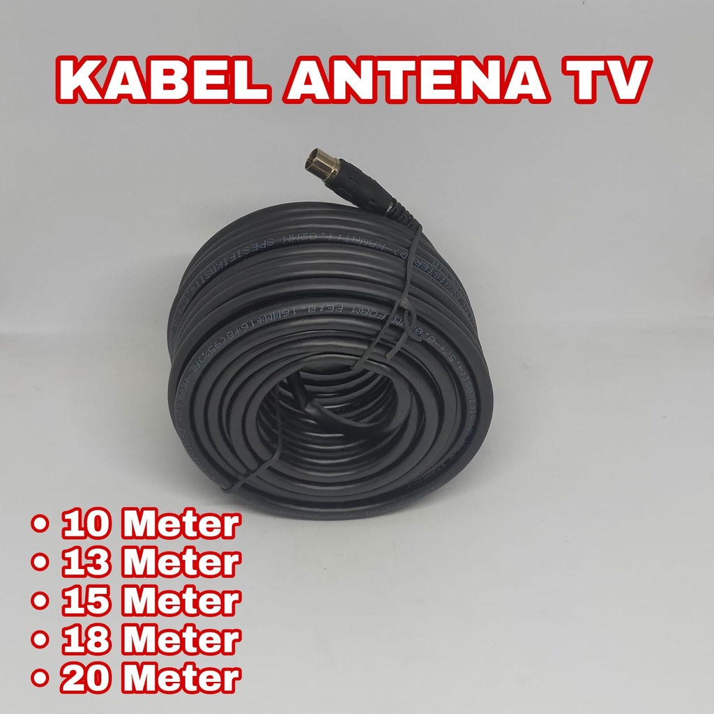Kabel Antena TV 20 Meter Lengkap Warna Hitam / Antena Kabel TV / Kabel Antena TV Digital + Jack Mura