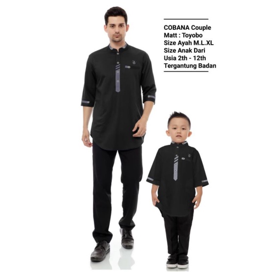 Baju Koko Kurta Couple Ayah Dan Anak Original Cobana Lengan 3/4