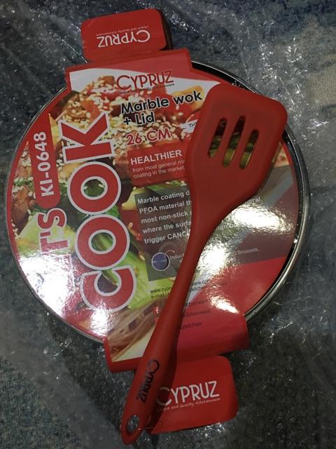 Ki0648 Cypruz 26cm Kuali Marble With Lid Induksi Wok Tutup Kaca