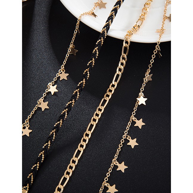 LRC Gelang Kaki Fashion Gold Braided Wire Rope Alloy Chain Star Anklet 4 Set F94586