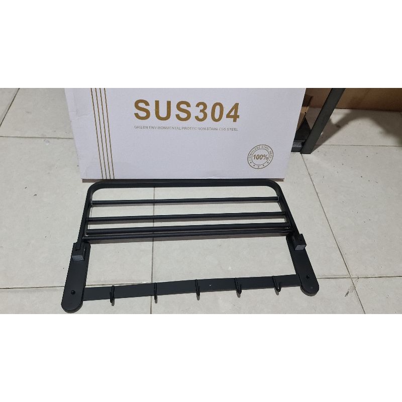 Rak handuk 5 baris lipat hitam / full stainless SUS304 anti karat PROMO
