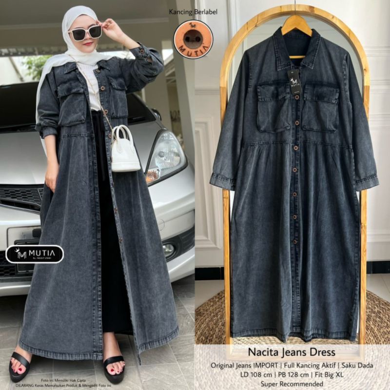 NACITA JEANS DRESS BY MUTIA / GAMIS JEANS MUSLIMAH / Dress wanita jeans premium solo