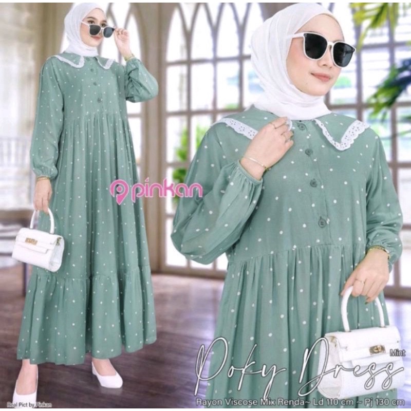 TERBARU (BIGSALE) GAMIS MIDI MOTIF POLKADOT / MIDI DRESS POLKADOT / DRESS TERMURAH KEKINIAN /