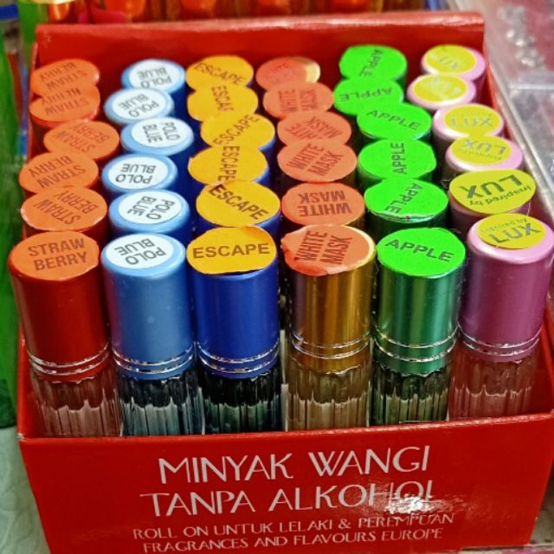 ( isi 12 Pcs / LUSINAN ) Parfum Roll On Non Alkohol ( tanpa alkohol Bisa untuk shalat ) Cocok untuk usaha parfum