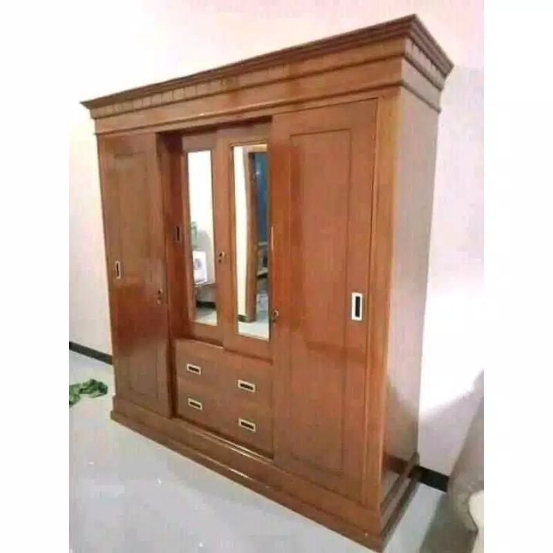 lemari pakaian sliding pintu 4 kayu jati