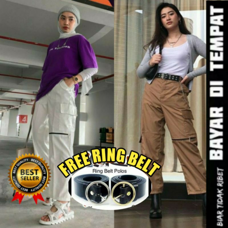 ZIPPER PANTS CARGO WANITA||CELANA CARGO WANITA KOREA~ORIGINAL PRODUCT