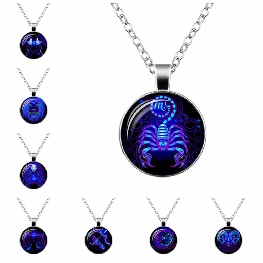 NEEDWAY Needway Kalung Hadiah Ulang Tahun Libra Leo 12rasi Rasi Bintang Horoskop Tanda Astrologi Zodiak Cabochon Kaca Untuk Wanita Pria Dekorasi