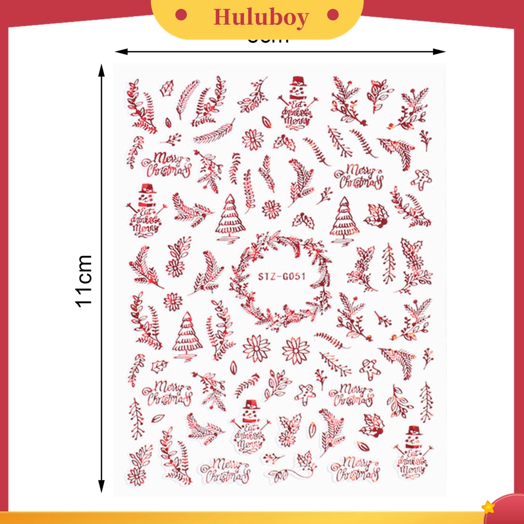 Huluboy Huluboy♡ Stiker Kuku Motif Rusa / Snowflake / Snowman Untuk Dekorasi Nail Art / Manicure DIY