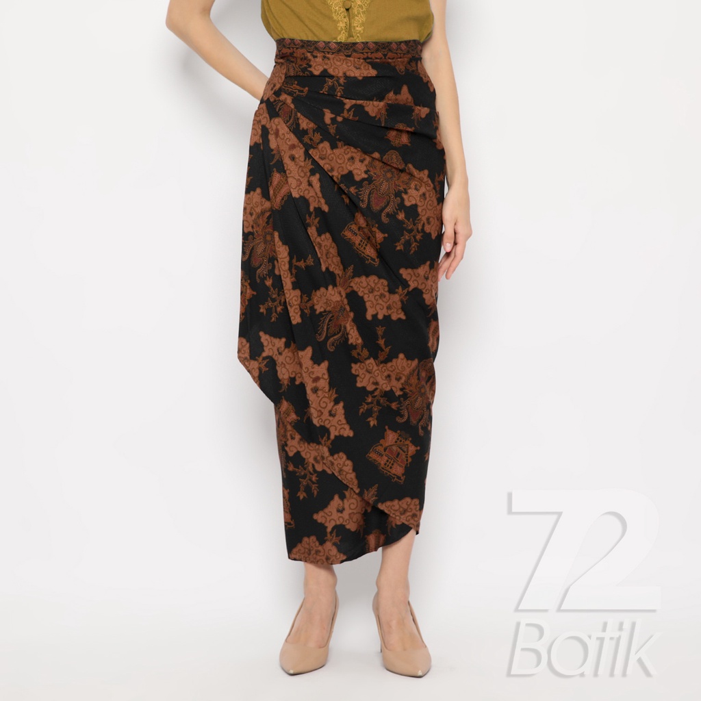 ROK BATIK SPAN Skirt Lilit Kebaya Instan Modern Wanita Motif Rumah Adat Warna Hitam 721742 Cap 72