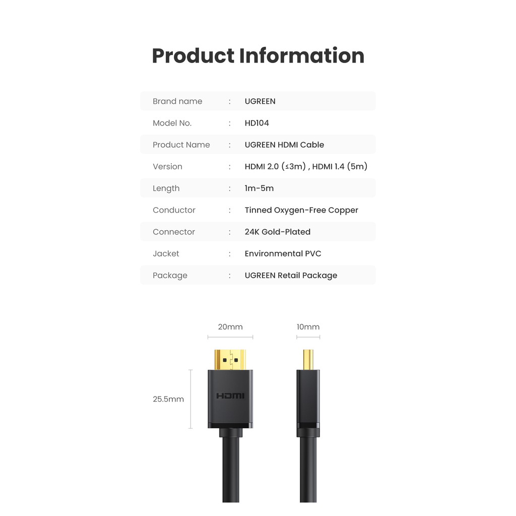 【Stok Produk di Indonesia】Ugreen Kabel HDMI 2.0 3D 4K 1080P Male Ke Male Untuk Proyektor LCD