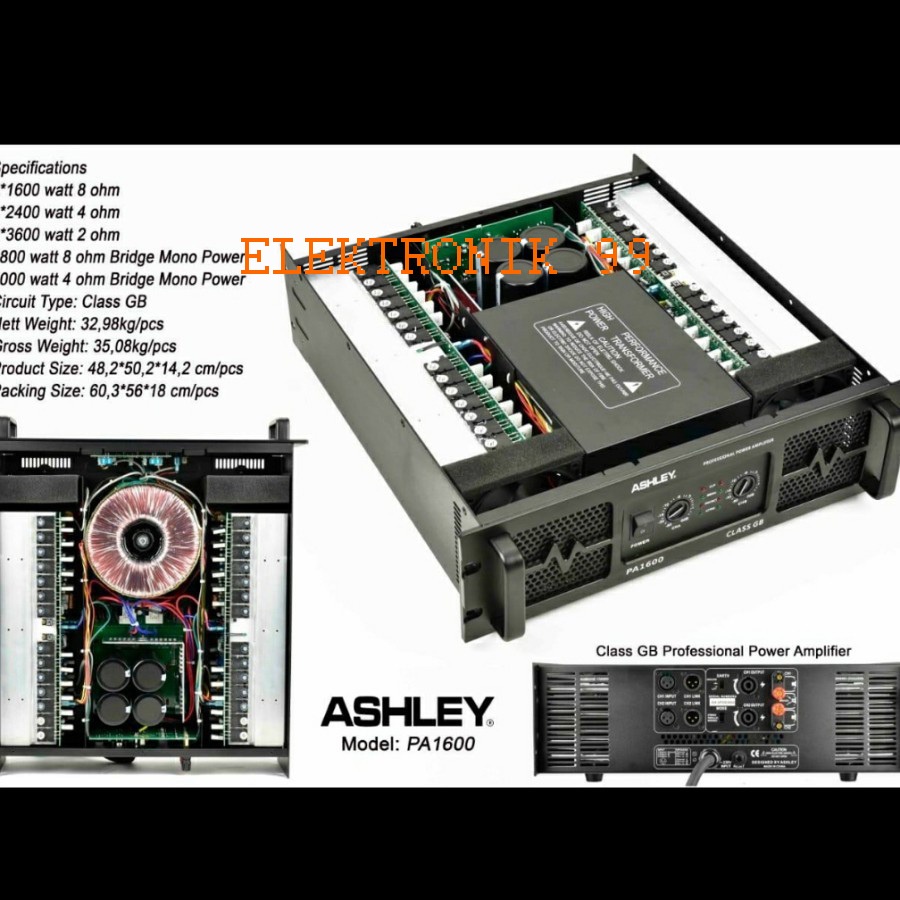 Power Amplifier ASHLEY PA1600/PA 1600 Class GB ORIGINAL