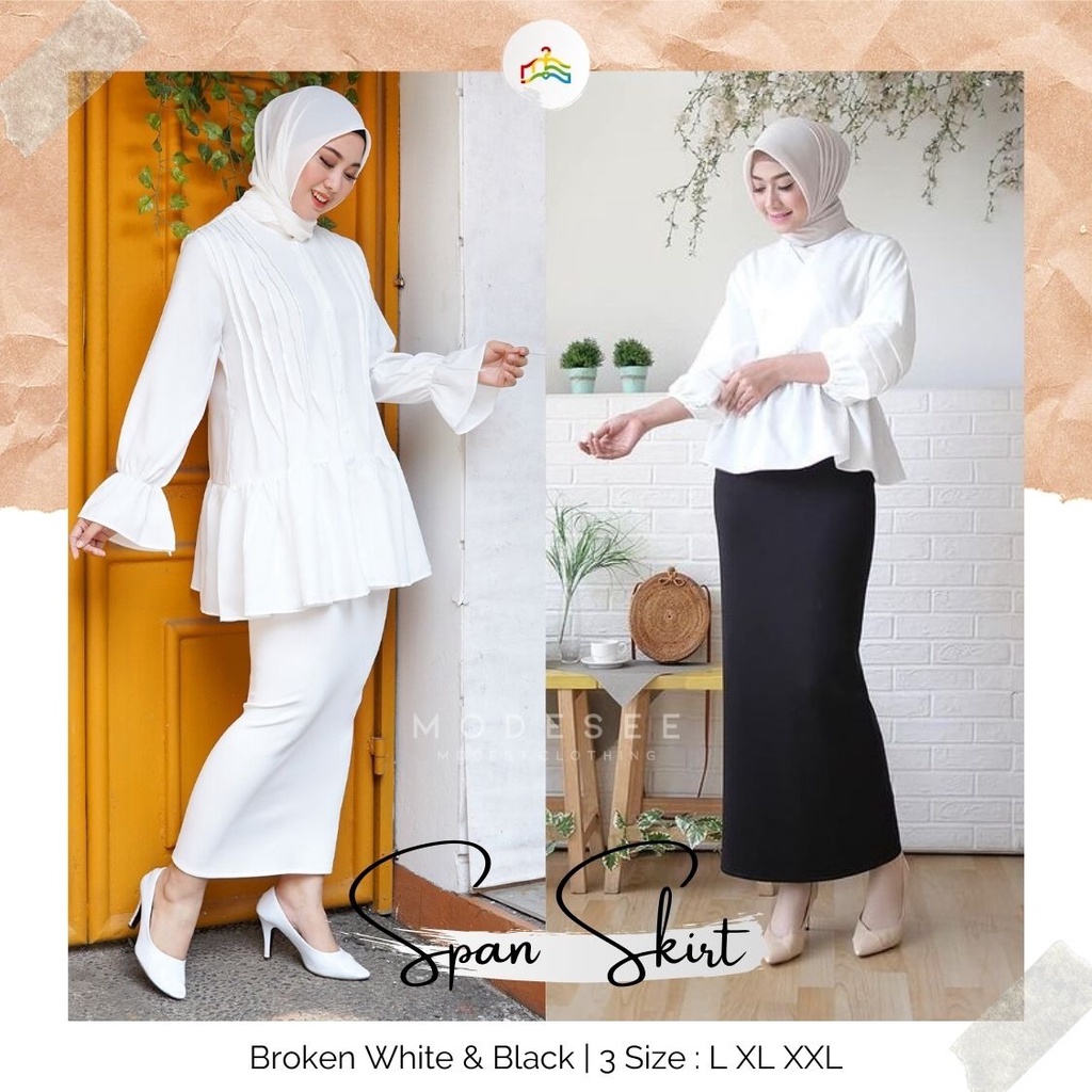 Modesee Rok Span Hitam Putih Panjang Scuba Wanita Muslim Rok Span Skirt Premium L XL XXL Jumbo M1319