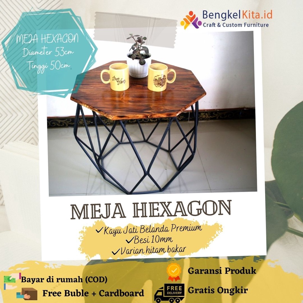 Meja Tamu Minimalis Ruang Tamu /Furniture meja tamu / meja teras / Coffee Table GRATIS ONGKIR-D 80 Bakar