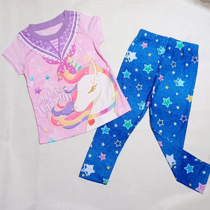SETELAN ANAK PEREMPUAN TEEN REMAJA IMPORT KOREAN STYLE GLOW IN THE DARK TSHIRT LEGGING UNICORN