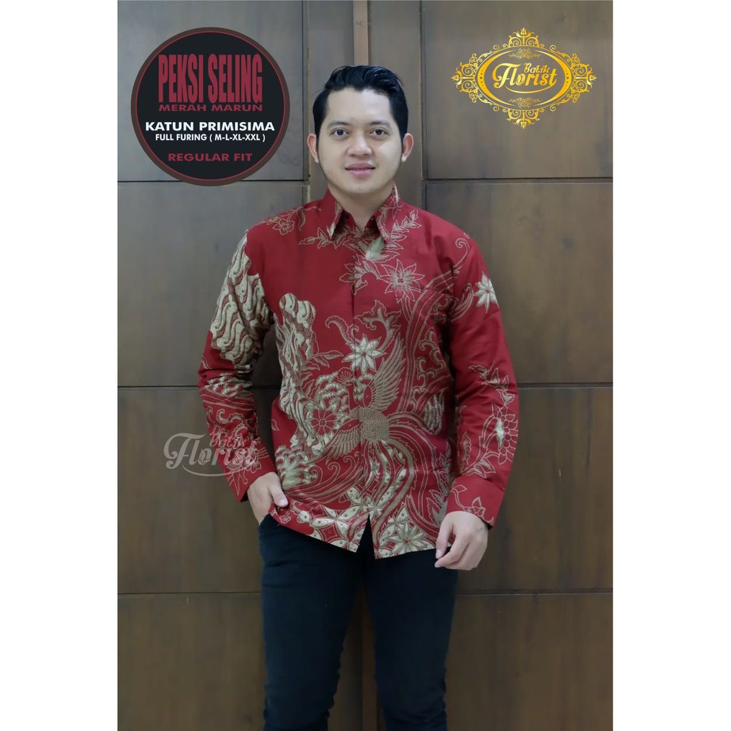 PEKSI SELING MERAH Kemeja  Batik Pria Full Furing Bahan  