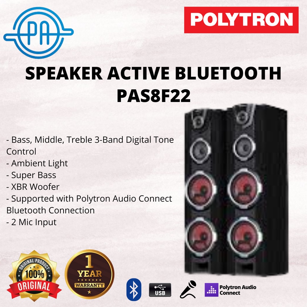 SPEAKER AKTIF POLYTRON PAS 8FF22 PAS8FF22 PAS-8FF22 8F22 BLUETOOTH FM RADIO GARANSI RESMI