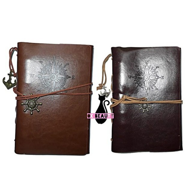 BUKU BINDER + ISI KULIT MOTIF COMPASS PIRATE AGENDA VINTAGE CATATAN RETRO