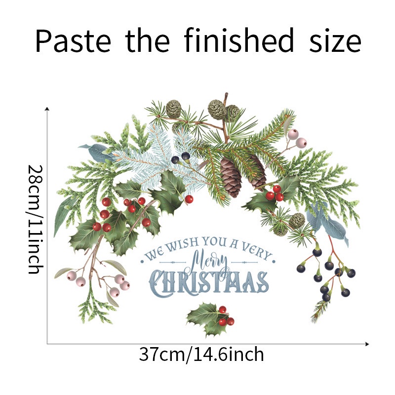 1 Pc Stiker Dinding Desain Tanaman Hijau Pinus Untuk Dekorasi Natal