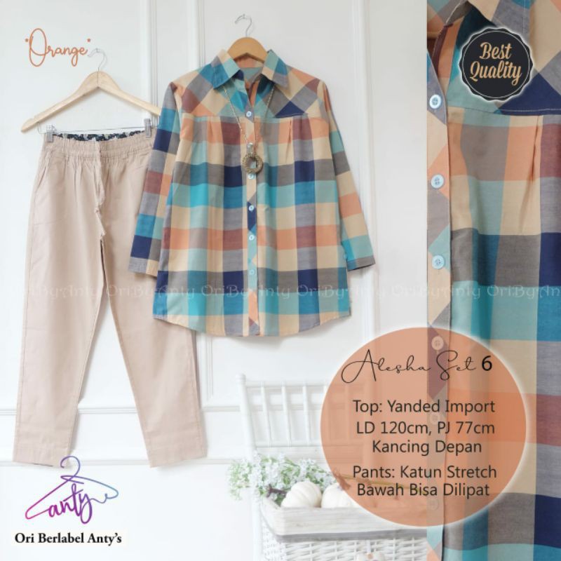 Stelan Kemeja Super Jumbo Muat BB 90 Kg Baju Ori Solo Alesha Set 6 by ANtys Hijab