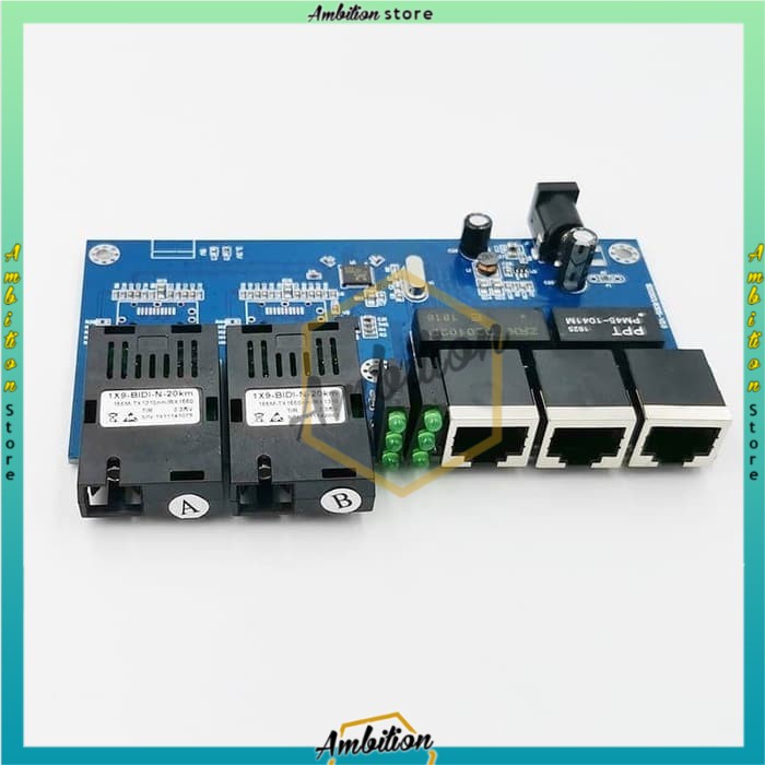 [BISA COD] Switch PCB Board Ethernet 20km Single Mode 3 RJ45 And 2 SC Fiber 10 / 100M PCBA