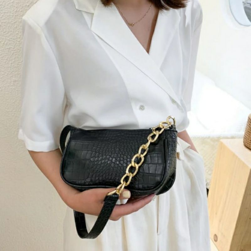 dem_sare / DS1099 - MALIKA Shoulder Bag Tas Bahu Wanita Kekinian Tas Selempang Wanita Fashion Croco Rantai