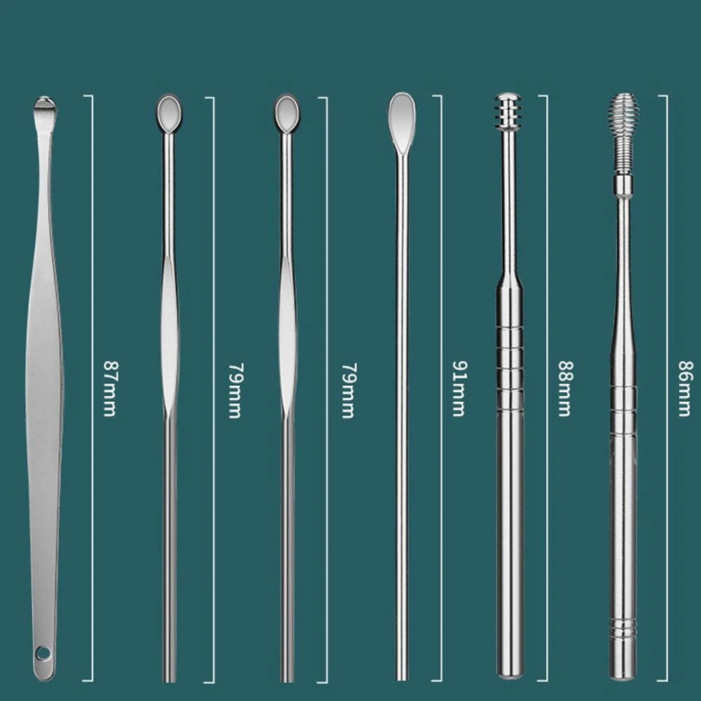 Free Case Pembersih Kotoran Telinga Set 6pcs Korek Kuping Stainles Ear Wax Picker