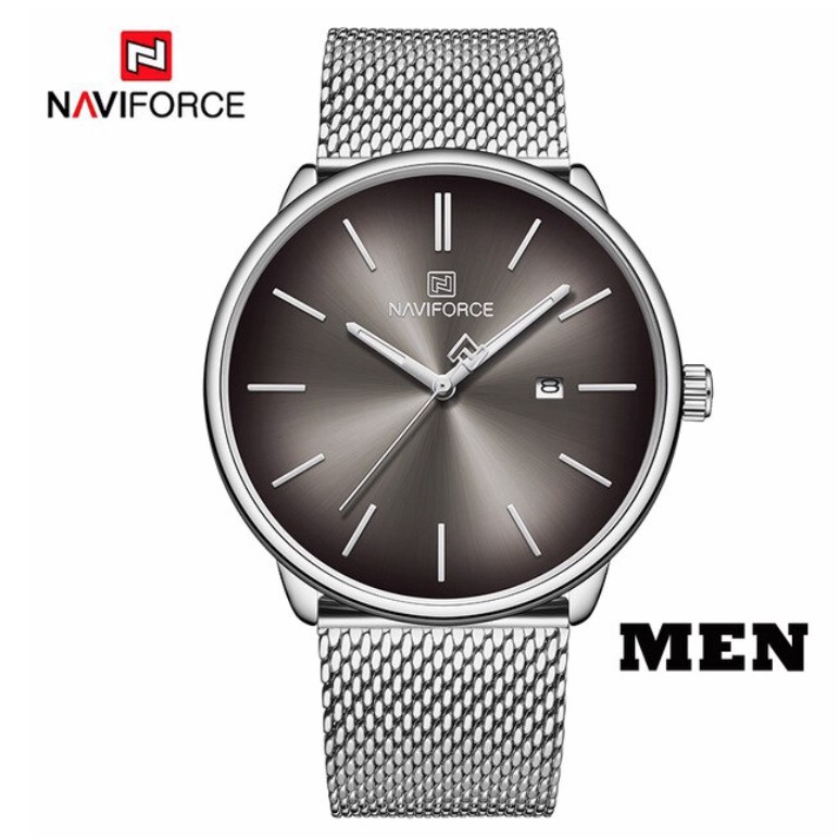 Jam Tangan Pria NAVIFORCE Analog Date Premium Stainless Mesh Band Simple Luxury Water Resistant