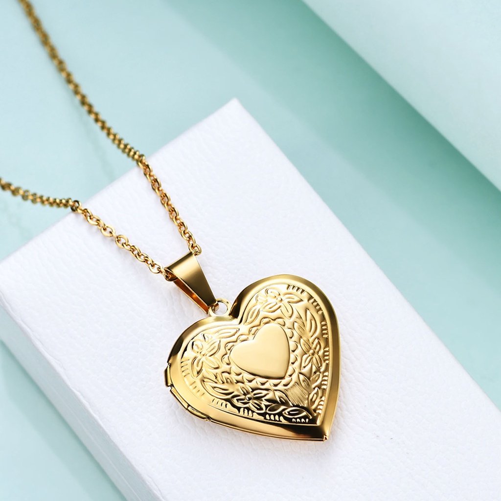 Hu Hu Hu Hu Hu Alat Bantu Pasang Kacamata♡ Kalung Rantai Dengan Liontin Locket Hati Motif Bunga Untuk Hadiah Valentine