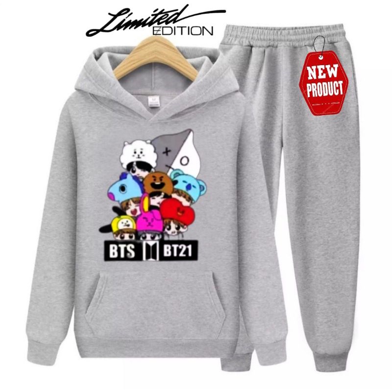 Setelan Sweater BTS Anak Perempuan/Sweater Set Hoodie BT21/Setelan Anak Perempuan