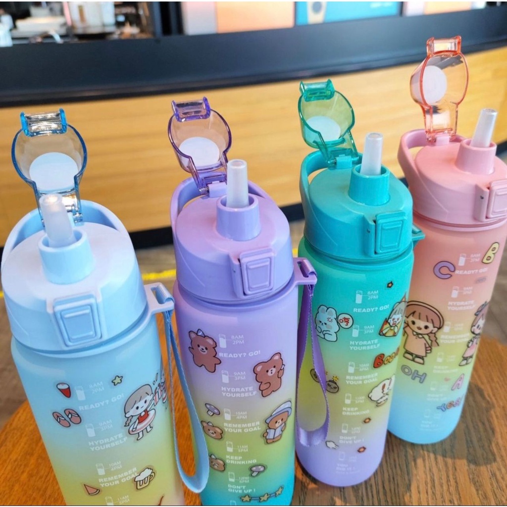 BOTOL MINUM 1 LITER BOTOL MINUM RAINBOW KOREA VIRAL BOTOL MINUM MOTIVASI FREE STICKER 2D DAN 3D