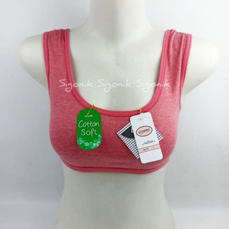 Miniset Bra Cewek Remaja Allsize Dewasa L fit XL Ayumi Cotton Soft Perempuan Wanita Katun Sport Pakaian Dalam Dalaman Motif Polos Karet Elastis BH Sigonik