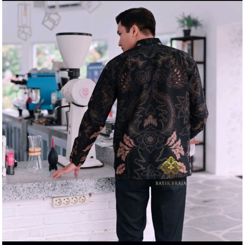 MAHKOTA HITAM baju batik pria lengan panjang modern katun printing furing halus berkualitas / atasan kemeja batik reguler slimfit / Hem laki laki dewasa