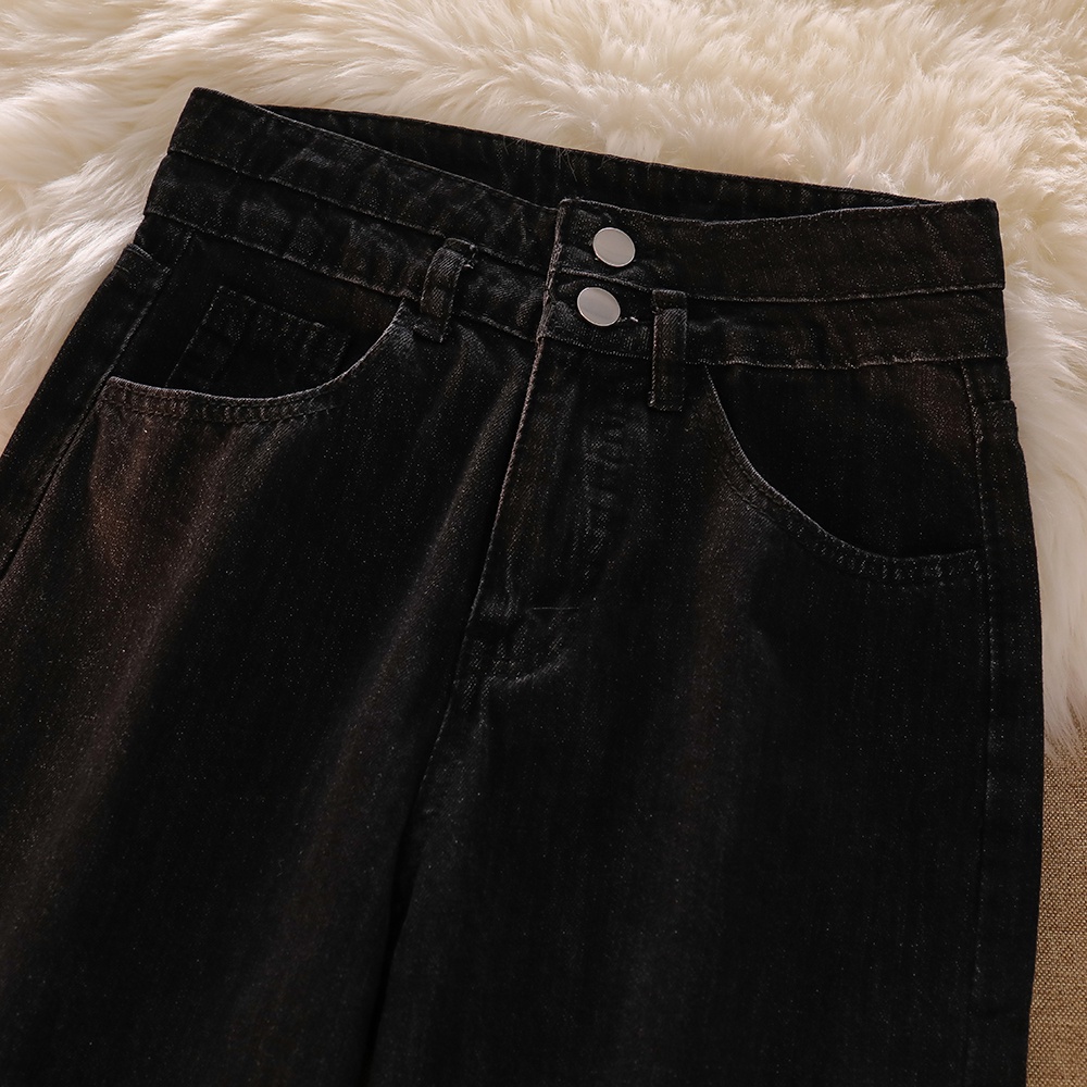 Korean Celana Panjang Hitam Jeans/Highwaist Straight Loose Jeans/Celana Jeans Wanita