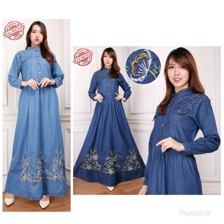 SB Collection Dress Maxi Nisa Gamis Jeans Longdress Wanita