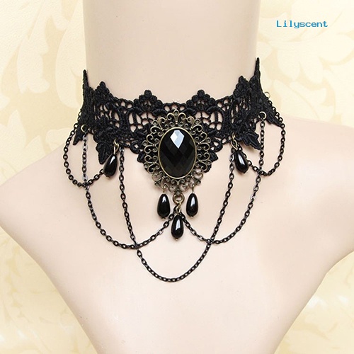 Kalung Choker Bahan Lace Warna Hitam Gaya Retro Gothic Untuk Wanita