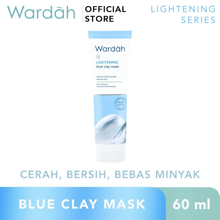 Wardah Lightening Blue Clay Mask 50 g - Advanced Niacinamide (mencerahkan), Kaolin Mineral Clay