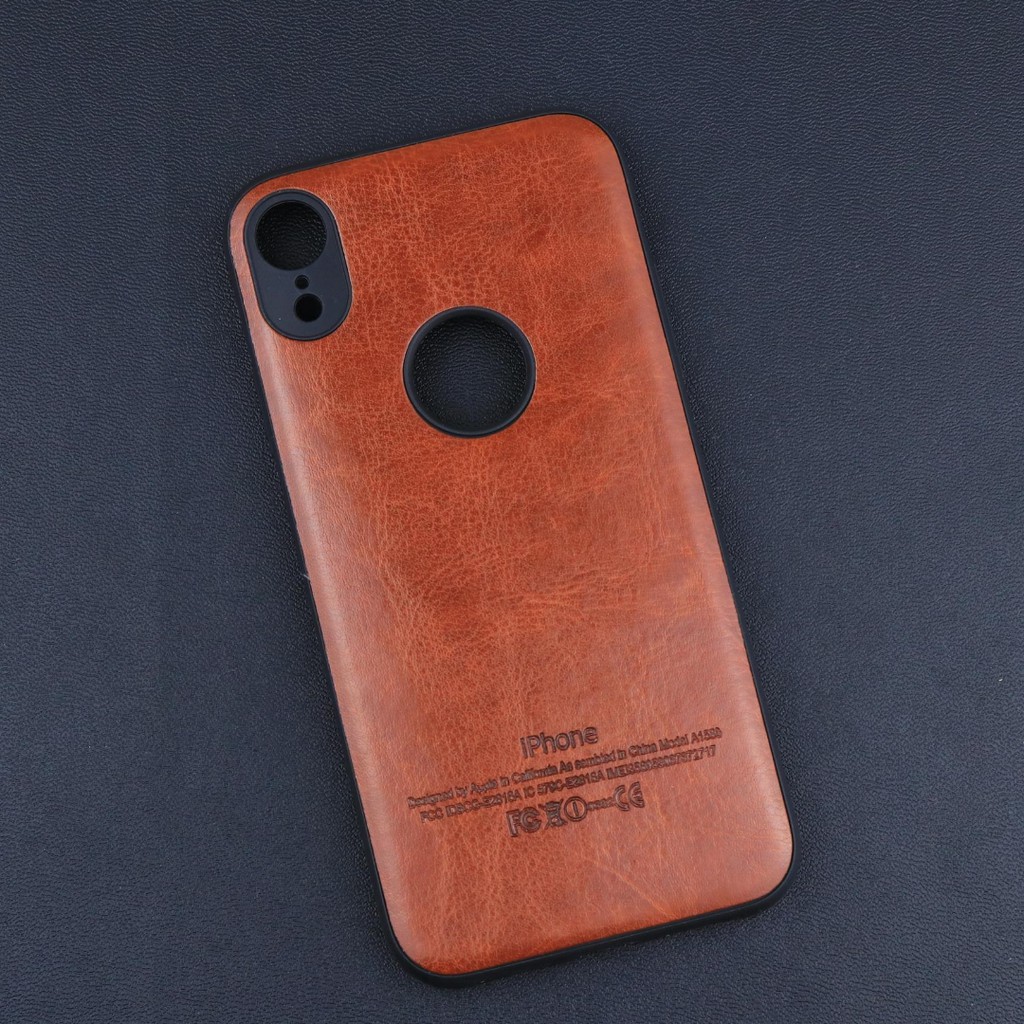 Casing Iphone XR softcase LEATHER CASE premium - Kulit Sintetis Logo Bolong Elegan Terlaris