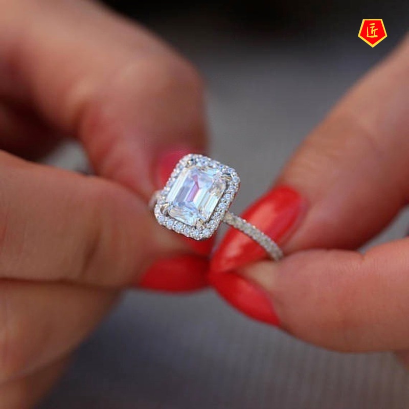 [Ready Stock]3.5 Karat Square Moissanite Ring Fashion Luxury