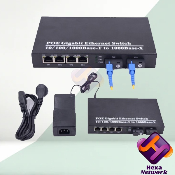 Media Converter 2 SC 4 LAN Gigabit PoE | Ethernet Fiber Switch 2 Port FO 4 Port LAN Gigabit POE
