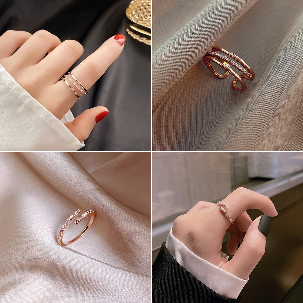 AZ228 [COD✔] Cincin Titanium Berlian Naik Cincin Emas Untuk Wanita Anti Rusty Perhiasan Yang Tidak Berkarat