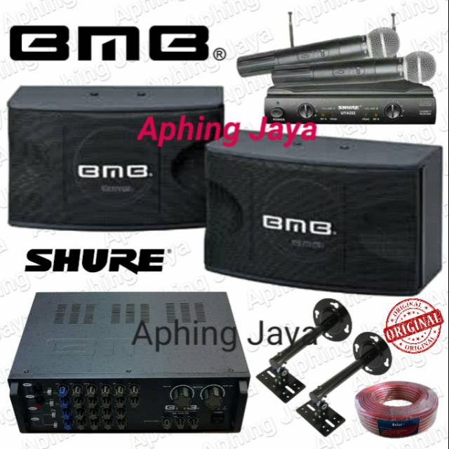 Paket Karaoke Sound System Speaker BMB 8inch + Amplifier BMB DA-1600 + Mic Wireless