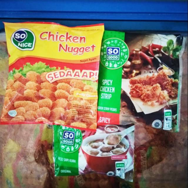 

Paket Hemat So Good Bakso Sapi Kuah 120gr plus Nugget 250gr & Spicy Chicken Strip 250gr